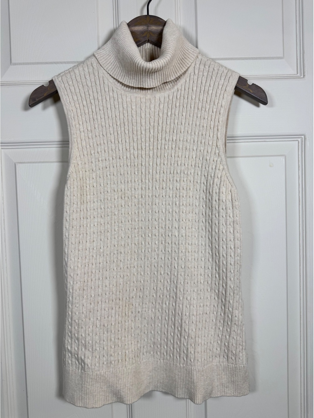 Jeanne Pierre XL Sleeveless Turtleneck Sweater Vest 100% Cotton Cream